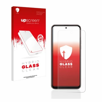 Face avant d’un emballage produit avec le logo de la marque upscreen. À côté, l’appareil HTC U23 Pro est représenté avec la pr