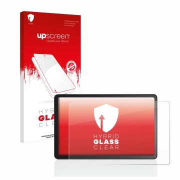 Face avant d’un emballage produit avec le logo de la marque upscreen. À côté, l’appareil Amazon Fire Max 11 est représenté ave