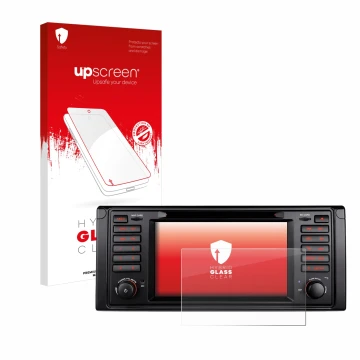 Face avant d’un emballage produit avec le logo de la marque upscreen. À côté, l’appareil Xtrons IQ7039B est représenté avec la