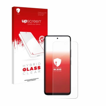 Face avant d’un emballage produit avec le logo de la marque upscreen. À côté, l’appareil Xiaomi Redmi 12 est représenté avec l