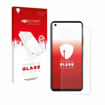 Face avant d’un emballage produit avec le logo de la marque upscreen. À côté, l’appareil ASUS ZenFone 10 est représenté avec l