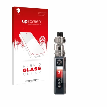 Face avant d’un emballage produit avec le logo de la marque upscreen. À côté, l’appareil Voopoo Drag M100S est représenté avec