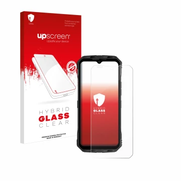 Face avant d’un emballage produit avec le logo de la marque upscreen. À côté, l’appareil Doogee V30 est représenté avec la pro