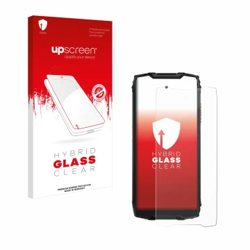 Face avant d’un emballage produit avec le logo de la marque upscreen. À côté, l’appareil Blackview BV9300 est représenté avec 