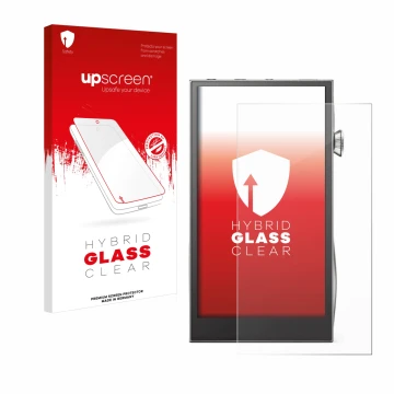 Face avant d’un emballage produit avec le logo de la marque upscreen. À côté, l’appareil Astell&Kern A&futura SE300 est représ