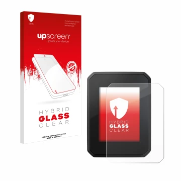 Face avant d’un emballage produit avec le logo de la marque upscreen. À côté, l’appareil FIT Display Compact est représenté av