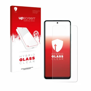 Face avant d’un emballage produit avec le logo de la marque upscreen. À côté, l’appareil Oppo A58 4G est représenté avec la pr
