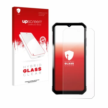 Face avant d’un emballage produit avec le logo de la marque upscreen. À côté, l’appareil Fossibot F102 est représenté avec la 