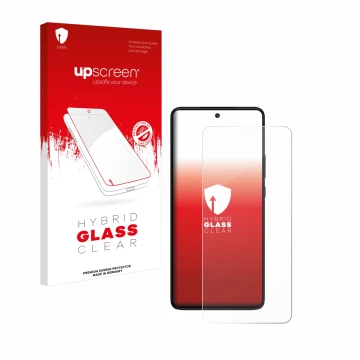 Face avant d’un emballage produit avec le logo de la marque upscreen. À côté, l’appareil Motorola Moto G84 est représenté avec