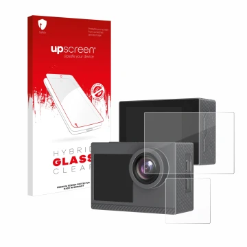 Face avant d’un emballage produit avec le logo de la marque upscreen. À côté, l’appareil Akaso Brave 4 Pro est représenté avec
