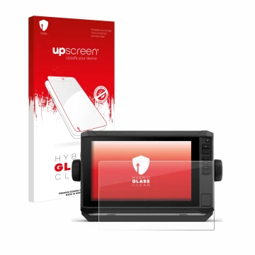 Face avant d’un emballage produit avec le logo de la marque upscreen. À côté, l’appareil Garmin ECHOMAP UHD2 9