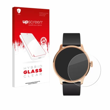 Face avant d’un emballage produit avec le logo de la marque upscreen. À côté, l’appareil Withings ScanWatch Light est représen