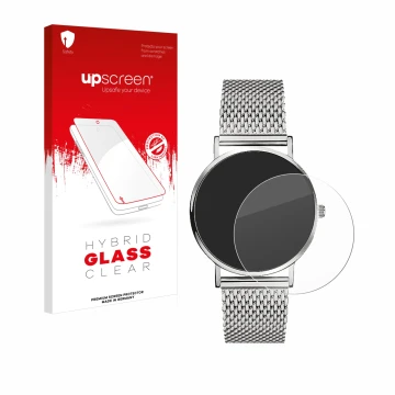 Face avant d’un emballage produit avec le logo de la marque upscreen. À côté, l’appareil Liebeskind New Case Mesh (34 mm) est 