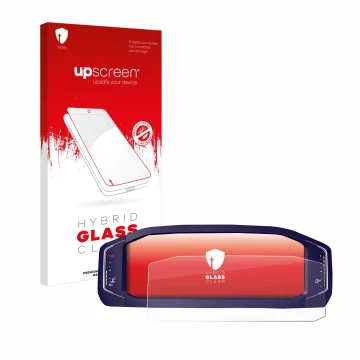 Face avant d’un emballage produit avec le logo de la marque upscreen. À côté, l’appareil Volkswagen Passat B8 Digital Cockpit 