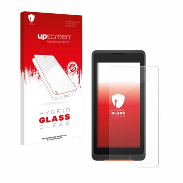 Face avant d’un emballage produit avec le logo de la marque upscreen. À côté, l’appareil Sunmi P2 Lite SE est représenté avec 