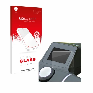 Face avant d’un emballage produit avec le logo de la marque upscreen. À côté, l’appareil Motocaddy M7 Remote Electric Trolley 