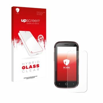 Face avant d’un emballage produit avec le logo de la marque upscreen. À côté, l’appareil Unihertz Jelly Star est représenté av