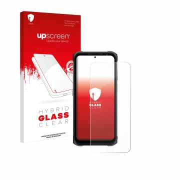 Face avant d’un emballage produit avec le logo de la marque upscreen. À côté, l’appareil Ulefone Armor 12S est représenté avec