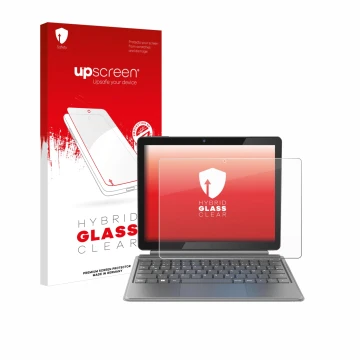 Face avant d’un emballage produit avec le logo de la marque upscreen. À côté, l’appareil Alldocube iWork 20 Pro est représenté