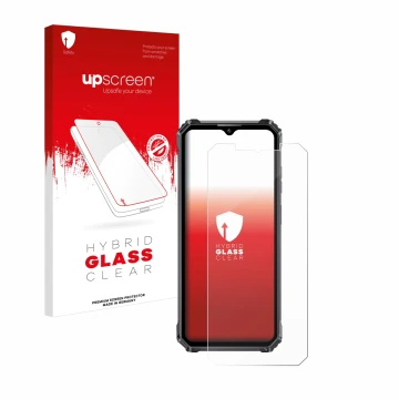 Face avant d’un emballage produit avec le logo de la marque upscreen. À côté, l’appareil Oukitel WP28 est représenté avec la p