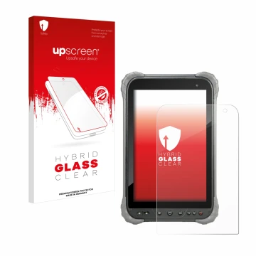 Face avant d’un emballage produit avec le logo de la marque upscreen. À côté, l’appareil Juniper Systems Cedar CT8X2 est repré