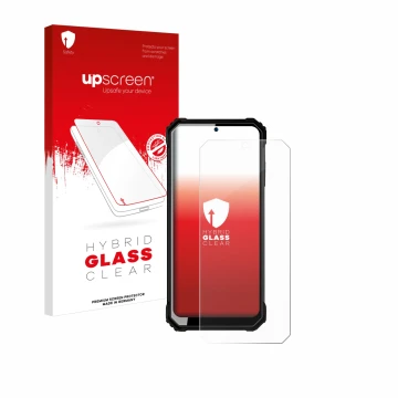 Face avant d’un emballage produit avec le logo de la marque upscreen. À côté, l’appareil Oukitel WP23 est représenté avec la p
