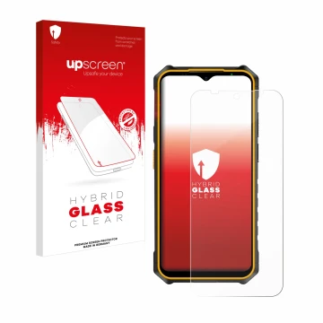 Face avant d’un emballage produit avec le logo de la marque upscreen. À côté, l’appareil Ulefone Armor X13 est représenté avec