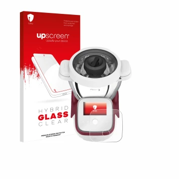 Face avant d’un emballage produit avec le logo de la marque upscreen. À côté, l’appareil Moulinex i-Companion Touch XL est rep