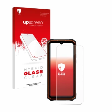 Face avant d’un emballage produit avec le logo de la marque upscreen. À côté, l’appareil Hotwav Cyber 13 Pro est représenté av