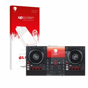 Face avant d’un emballage produit avec le logo de la marque upscreen. À côté, l’appareil Numark Mixstream Pro+ est représenté 