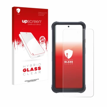 Face avant d’un emballage produit avec le logo de la marque upscreen. À côté, l’appareil Cubot King Kong 8 est représenté avec