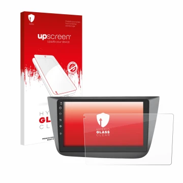 Face avant d’un emballage produit avec le logo de la marque upscreen. À côté, l’appareil Topway Android CarPlay (9