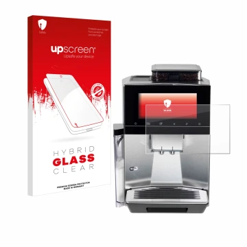 Face avant d’un emballage produit avec le logo de la marque upscreen. À côté, l’appareil Siemens EQ900 TQ903D03 est représenté