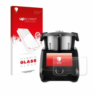 Face avant d’un emballage produit avec le logo de la marque upscreen. À côté, l’appareil SilverCrest Monsieur Cuisine Smart BL