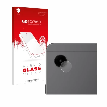 Face avant d’un emballage produit avec le logo de la marque upscreen. À côté, l’appareil Samsung Galaxy Tab A9 WiFi (Caméra UN