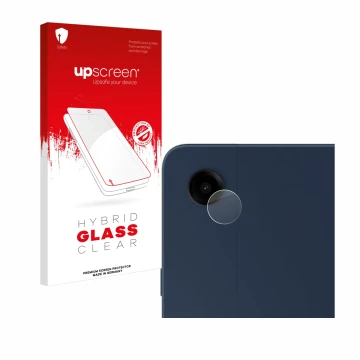 Face avant d’un emballage produit avec le logo de la marque upscreen. À côté, l’appareil Samsung Galaxy Tab A9 Plus WiFi (Camé