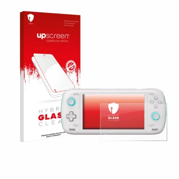 Face avant d’un emballage produit avec le logo de la marque upscreen. À côté, l’appareil AYN Odin 2 est représenté avec la pro