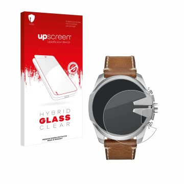 Face avant d’un emballage produit avec le logo de la marque upscreen. À côté, l’appareil Diesel Mega Chief est représenté avec