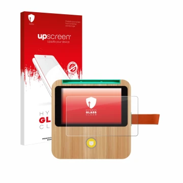 Face avant d’un emballage produit avec le logo de la marque upscreen. À côté, l’appareil tigerbox Touch Plus est représenté av