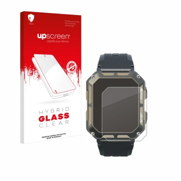 Face avant d’un emballage produit avec le logo de la marque upscreen. À côté, l’appareil Blackview C20Pro 1.83