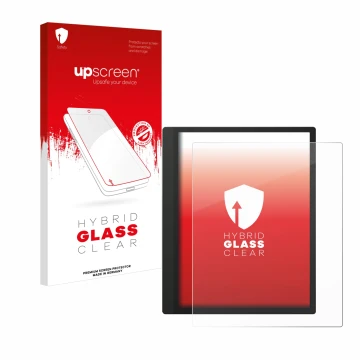 Face avant d’un emballage produit avec le logo de la marque upscreen. À côté, l’appareil Boox Tab Ultra C est représenté avec 