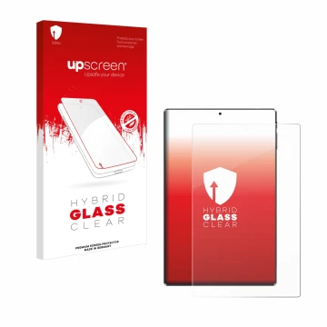 Face avant d’un emballage produit avec le logo de la marque upscreen. À côté, l’appareil Simplori M107 est représenté avec la 