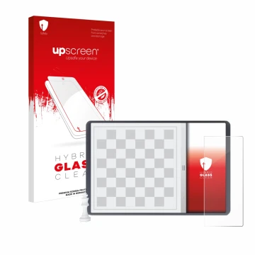 Face avant d’un emballage produit avec le logo de la marque upscreen. À côté, l’appareil Chessnut Evo est représenté avec la p