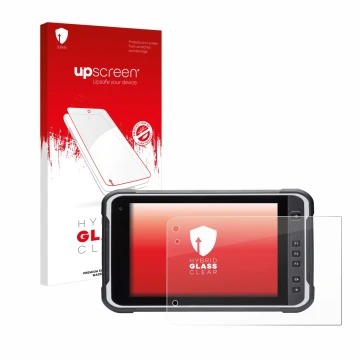 Face avant d’un emballage produit avec le logo de la marque upscreen. À côté, l’appareil Handheld Algiz RT8 est représenté ave
