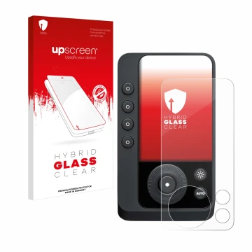 Face avant d’un emballage produit avec le logo de la marque upscreen. À côté, l’appareil Profoto Connect Pro est représenté av