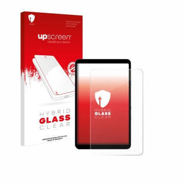 Face avant d’un emballage produit avec le logo de la marque upscreen. À côté, l’appareil Alldocube iPlay 50 mini Pro est repré
