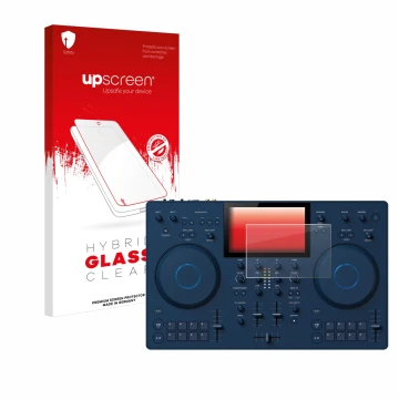 Face avant d’un emballage produit avec le logo de la marque upscreen. À côté, l’appareil AlphaTheta OMNIS-Duo est représenté a