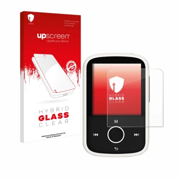 Face avant d’un emballage produit avec le logo de la marque upscreen. À côté, l’appareil Majority MP3 16GB est représenté avec