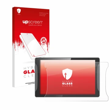 Face avant d’un emballage produit avec le logo de la marque upscreen. À côté, l’appareil Logicom Multimedia Stand Pro est repr