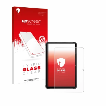 Face avant d’un emballage produit avec le logo de la marque upscreen. À côté, l’appareil Hotwav R7 est représenté avec la prot